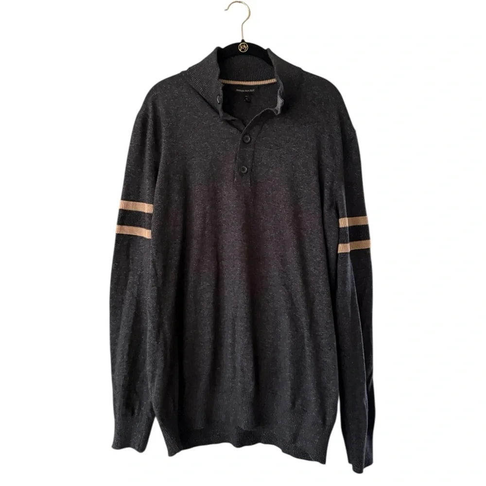 Banana Republic Men's Black Gray Marled Henley Cotton Sweater Size XL Tall